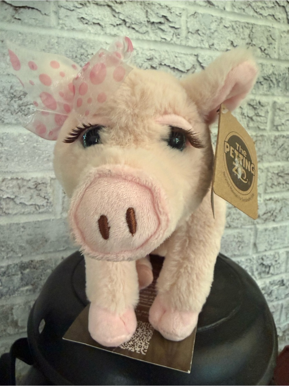 Pink Plush Piggy Plushie with Polka Dot Bow NWT
